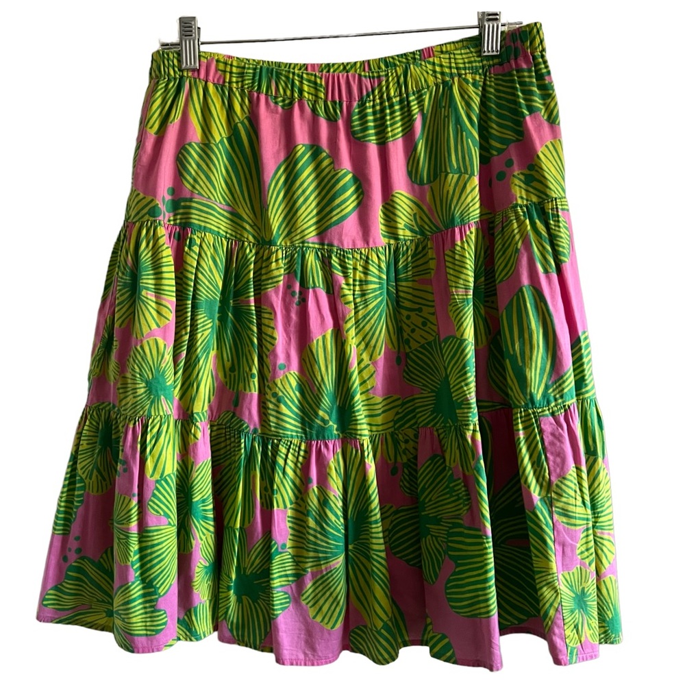 Lilly Pulitzer White Label Petal Pusher Pink Green Floral Tiered Skirt Small
